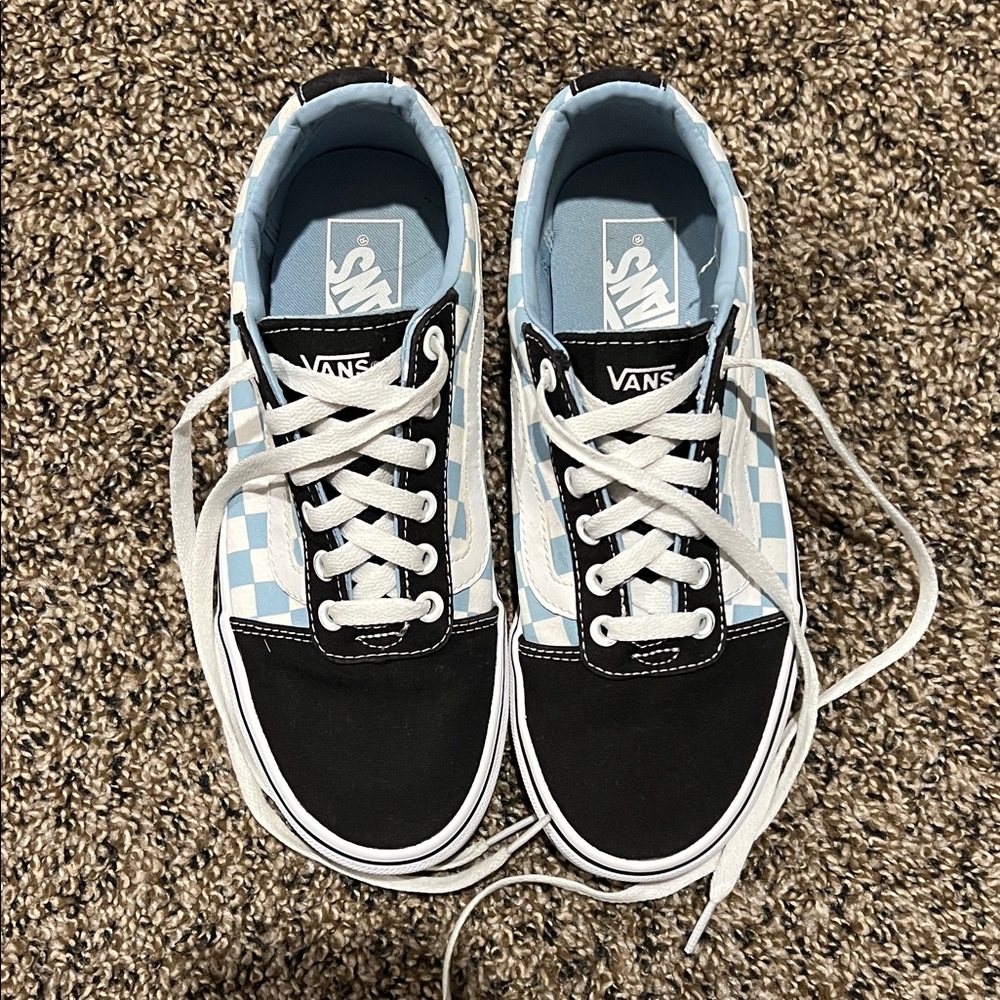 Vans Black and Light Blue Checkered Sneakers